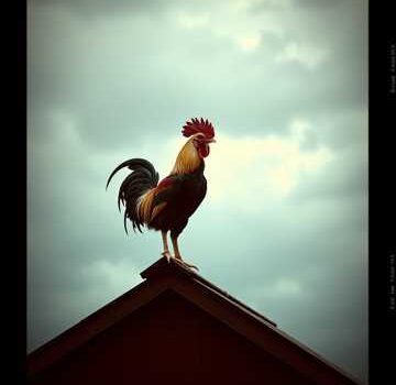 Un coq sur le toit d'un poulailler
