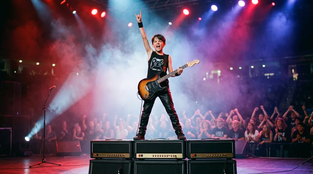 Damien qui joue du heavy metal