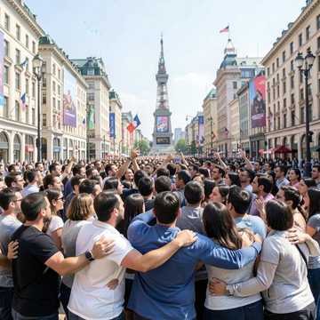 Une foule qui fait la paix